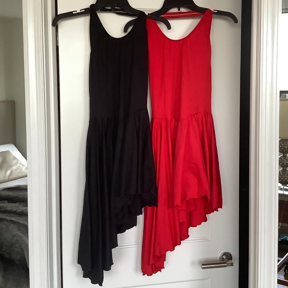 Set of 2 Asymmetrical Skating Ice Dance Halter Dresses Red and Black Adult Large